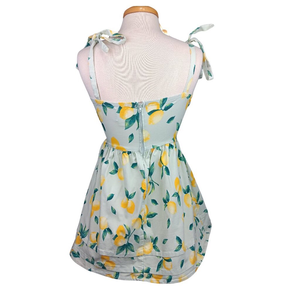 Francesca’s Leslee Lemon Print Blue Rain Mini Dress SZ S - Picture 5 of 9